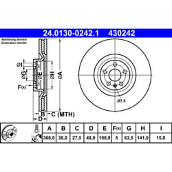 Disque de frein ATE 24.0130-0242.1 avant, ventilé, à haute teneur en carbone, 1 pièce