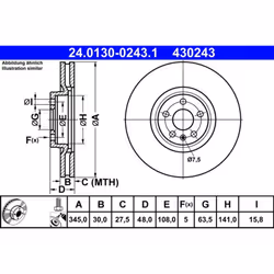 Disque de frein ATE 24.0130-0243.1 avant, ventilé, à haute teneur en carbone, 1 pièce