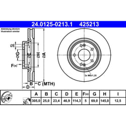 Disque de frein ATE 24.0125-0213.1 avant, ventilé, à haute teneur en carbone, 1 pièce