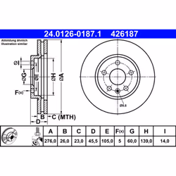 Disque de frein ATE 24.0126-0187.1 avant, ventilé, 1 pièce
