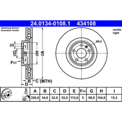 Disque de frein ATE 24.0134-0108.1 avant, ventilé, à haute teneur en carbone, 1 pièce