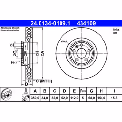 Disque de frein ATE 24.0134-0109.1 avant, ventilé, à haute teneur en carbone, 1 pièce