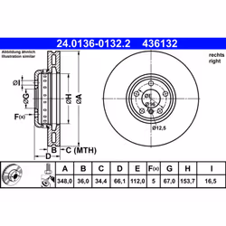 Disque de frein ATE 24.0136-0132.2 avant, ventilé, à haute teneur en carbone, 1 pièce
