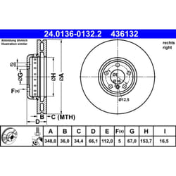 Disque de frein ATE 24.0136-0132.2 avant, ventilé, à haute teneur en carbone, 1 pièce
