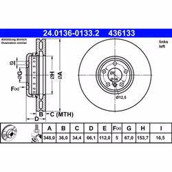Disque de frein ATE 24.0136-0133.2 avant, ventilé, à haute teneur en carbone, 1 pièce