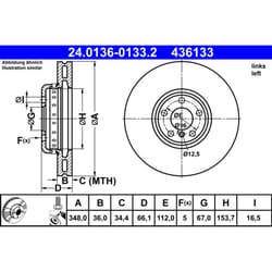 Disque de frein ATE 24.0136-0133.2 avant, ventilé, à haute teneur en carbone, 1 pièce