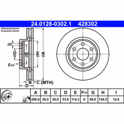 Disque de frein ATE 24.0128-0302.1 avant, ventilé, à haute teneur en carbone, 1 pièce