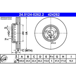 Disque de frein ATE 24.0124-0262.2 arrière, ventilé, à haute teneur en carbone, 1 pièce
