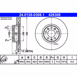 Disque de frein ATE 24.0128-0308.1 avant, ventilé, à haute teneur en carbone, 1 pièce