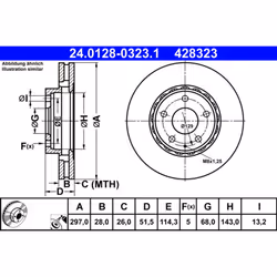 Disque de frein ATE 24.0128-0323.1 avant, ventilé, 1 pièce