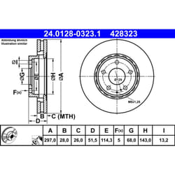 Disque de frein ATE 24.0128-0323.1 avant, ventilé, 1 pièce