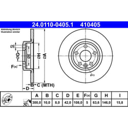 Disque de frein ATE 24.0110-0405.1 arrière, plein, à haute teneur en carbone, 1 pièce