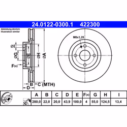 Disque de frein ATE 24.0122-0300.1 avant, ventilé, 1 pièce