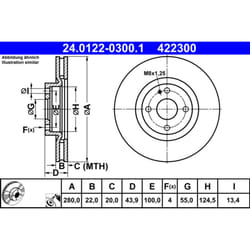 Disque de frein ATE 24.0122-0300.1 avant, ventilé, 1 pièce