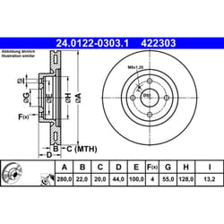 Disque de frein ATE 24.0122-0303.1 avant, ventilé, à haute teneur en carbone, 1 pièce