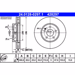 Disque de frein ATE 24.0128-0297.1 avant, ventilé, à haute teneur en carbone, 1 pièce