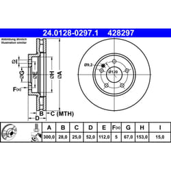 Disque de frein ATE 24.0128-0297.1 avant, ventilé, à haute teneur en carbone, 1 pièce