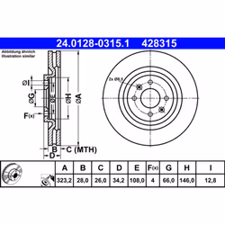Disque de frein ATE 24.0128-0315.1 avant, ventilé, à haute teneur en carbone, 1 pièce