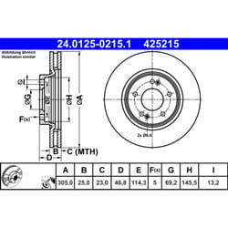 Disque de frein ATE 24.0125-0215.1 avant, ventilé, à haute teneur en carbone, 1 pièce
