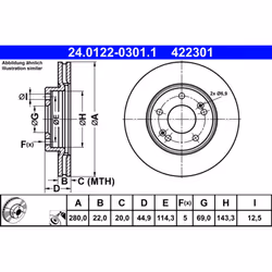 Disque de frein ATE 24.0122-0301.1 avant, ventilé, à haute teneur en carbone, 1 pièce