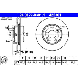 Disque de frein ATE 24.0122-0301.1 avant, ventilé, à haute teneur en carbone, 1 pièce