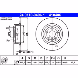 Disque de frein ATE 24.0110-0406.1 arrière, plein, à haute teneur en carbone, 1 pièce