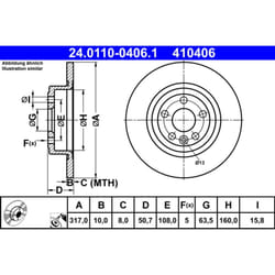 Disque de frein ATE 24.0110-0406.1 arrière, plein, à haute teneur en carbone, 1 pièce