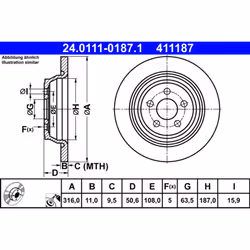Disque de frein ATE 24.0111-0187.1 arrière, plein, à haute teneur en carbone, 1 pièce