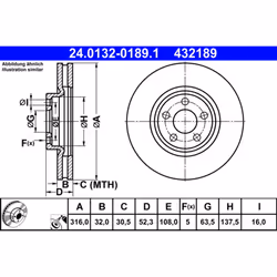 Disque de frein ATE 24.0132-0189.1 avant, ventilé, 1 pièce