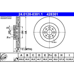 Disque de frein ATE 24.0128-0301.1 avant, ventilé, 1 pièce