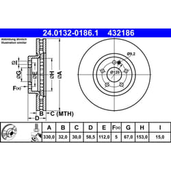 Disque de frein ATE 24.0132-0186.1 avant, ventilé, à haute teneur en carbone, 1 pièce