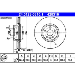 Disque de frein ATE 24.0128-0310.1 avant, ventilé, à haute teneur en carbone, 1 pièce