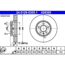 Disque de frein ATE 24.0128-0305.1 avant, ventilé, à haute teneur en carbone, 1 pièce