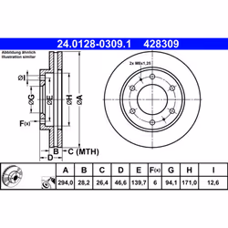 Disque de frein ATE 24.0128-0309.1 avant, ventilé, 1 pièce