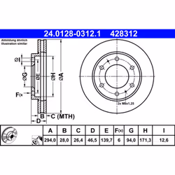 Disque de frein ATE 24.0128-0312.1 avant, ventilé, 1 pièce