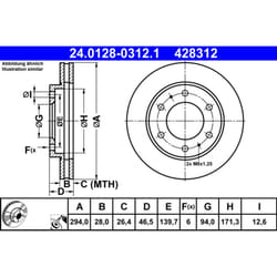 Disque de frein ATE 24.0128-0312.1 avant, ventilé, 1 pièce