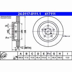 Disque de frein ATE 24.0117-0111.1 arrière, ventilé, 1 pièce