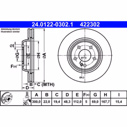 Disque de frein ATE 24.0122-0302.1 arrière, ventilé, à haute teneur en carbone, 1 pièce