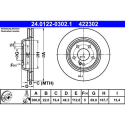 Disque de frein ATE 24.0122-0302.1 arrière, ventilé, à haute teneur en carbone, 1 pièce