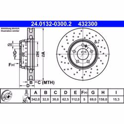 Disque de frein ATE 24.0132-0300.2 avant, ventilé, à haute teneur en carbone, 1 pièce