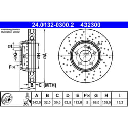 Disque de frein ATE 24.0132-0300.2 avant, ventilé, à haute teneur en carbone, 1 pièce