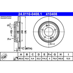 Disque de frein ATE 24.0110-0408.1 arrière, plein, à haute teneur en carbone, 1 pièce