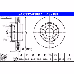 Disque de frein ATE 24.0132-0188.1 avant, ventilé, 1 pièce