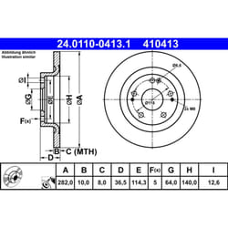 Disque de frein ATE 24.0110-0413.1 arrière, plein, 1 pièce