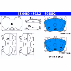 Jeu de plaquettes de frein ATE 13.0460-4892.2, avant