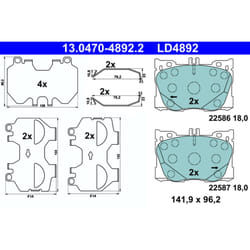 Jeu de plaquettes de frein ATE 13.0470-4892.2, avant, Céramique