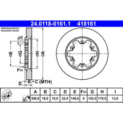 Disque de frein ATE 24.0118-0161.1 arrière, plein, 1 pièce