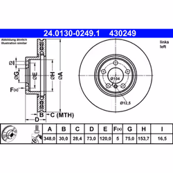 Disque de frein ATE 24.0130-0249.1 avant, ventilé, à haute teneur en carbone, 1 pièce