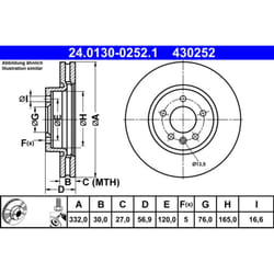 Disque de frein ATE 24.0130-0252.1 avant, ventilé, à haute teneur en carbone, 1 pièce