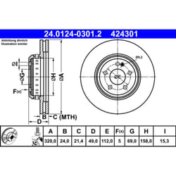 Disque de frein ATE 24.0124-0301.2 arrière, ventilé, à haute teneur en carbone, 1 pièce